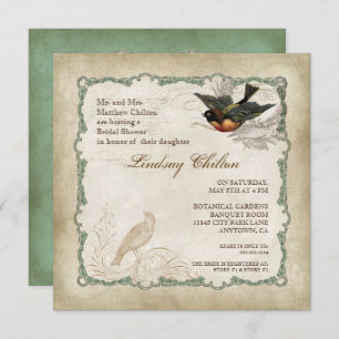 Vintag Love Bird Blush Rose Bouquet Brautparty Einladung