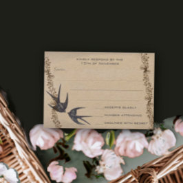Vintag Love Bird Navy Wedding RSVP