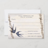 Vintag Love Bird Navy Wedding RSVP Karte (Vorderseite)