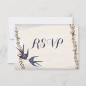 Vintag Love Bird Navy Wedding RSVP Karte (Rückseite)