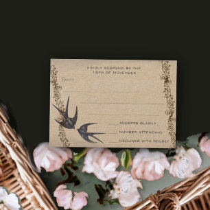 Vintag Love Bird Navy Wedding RSVP Karte