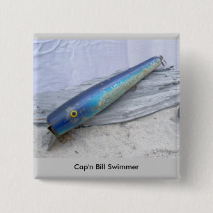 Vintag Lure Cap'n Bill Swimmer Abzeichen Button