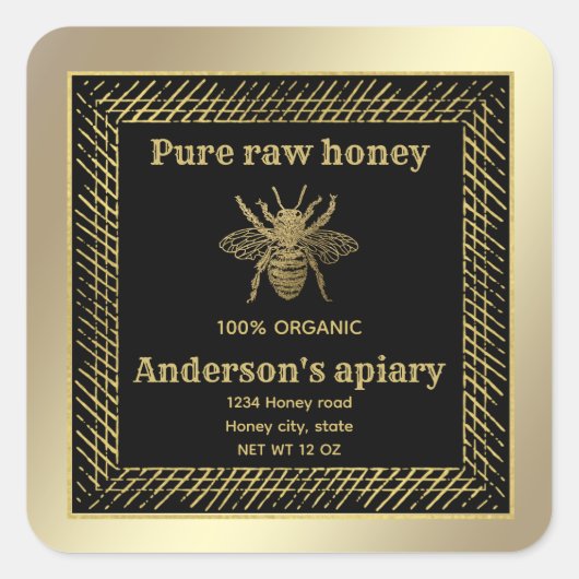 Vintag Luxus-Goldbiene/Bienenfarm Quadratischer Aufkleber (Vorderseite)
