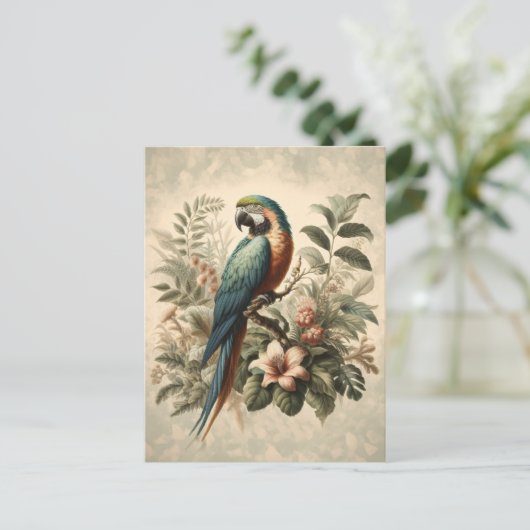 Vintag Macaw Botanical Painting Postkarte (Stehend Vorderseite)
