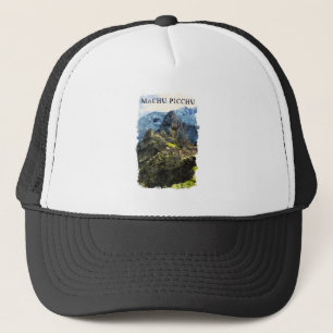 Vintag Machu Picchu Peru Wasserfarbenmalerei Truckerkappe