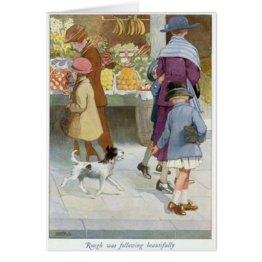 Vintag - Mädchen, denen ein Hund folgt, (Vorne)