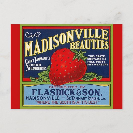 Vintag Madisonville LA Strawberry Crate Postkarten (Vorderseite)