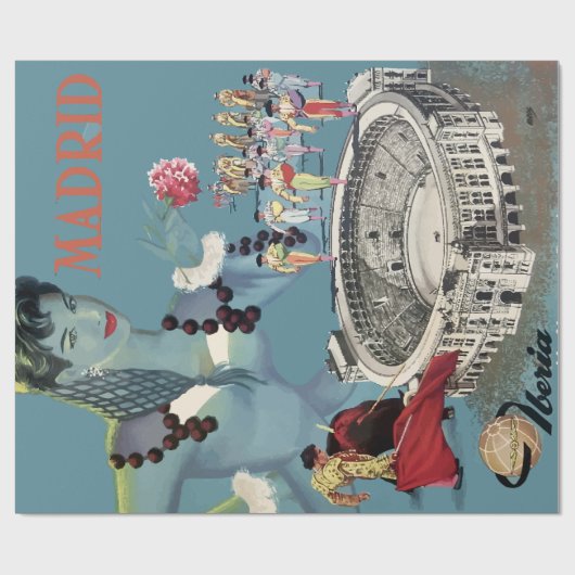Vintag Madrid Spanien Flugreise Geschenkpapier (Flach)