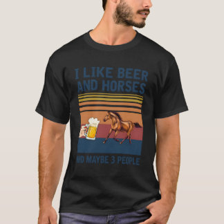 Vintag mag ich Bier und Pferde vielleicht 3 Person T-Shirt