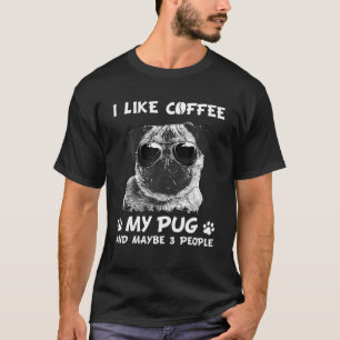 Vintag mag ich Kaffee Mops Hund 3 Personen Welpe L T-Shirt