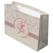 Vintag Magnolia Beige Ephemera Muster Große Geschenktüte (Rückseite Schrägansicht)