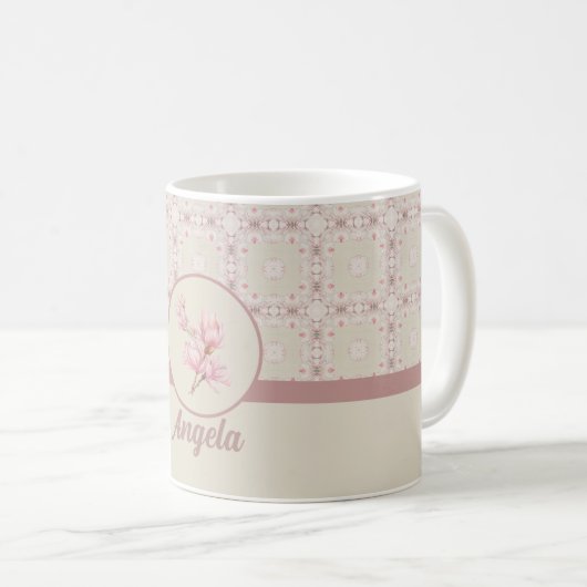 Vintag Magnolia Beige Ephemera Muster Kaffeetasse (VorderseiteRechts)