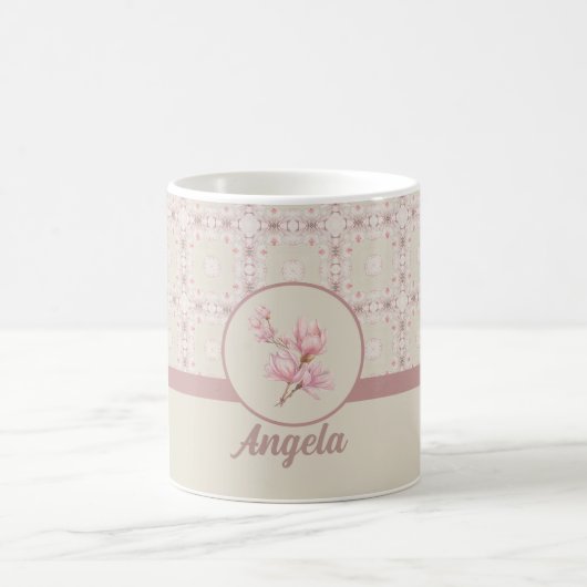 Vintag Magnolia Beige Ephemera Muster Kaffeetasse (Mittel)