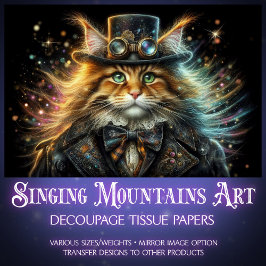 Vintag Maine Coone Whimsical Steampunk Decoupage Seidenpapier