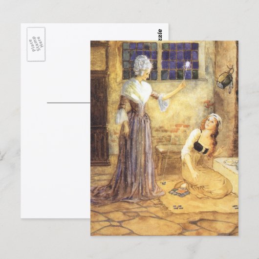 Vintag Mairy Tale Aschenputtel mit Fairy Godmutter Postkarte (Vorne/Hinten)
