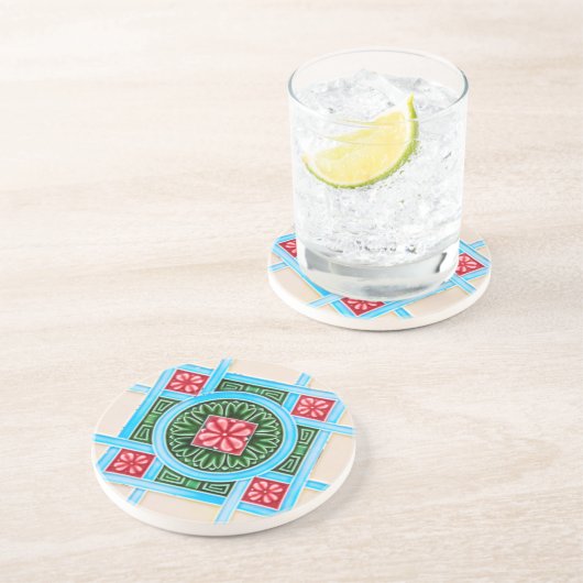 Vintag Majolica Tile Sandstein Untersetzer (Seite)