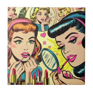 Vintag Makeup Girls Comic Fliese