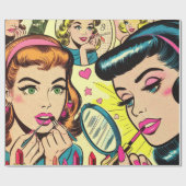 Vintag Makeup Girls Comic Geschenkpapier (Flach)