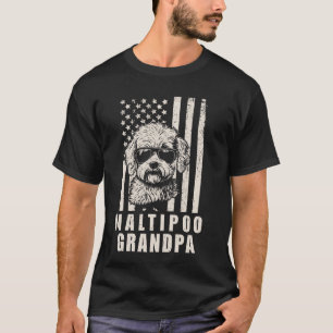 Vintag Maltipoo Grandpa American Flag Hund Funny F T-Shirt