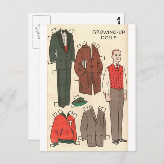 Vintag Man Paper Doll Postkarte (Vorne/Hinten)