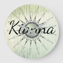 Vintag Mandala auf Minty Glass Personalisiert Große Wanduhr