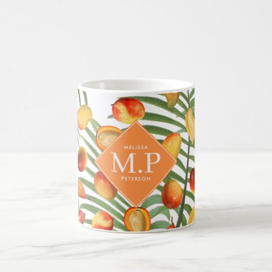 Vintag Mango & Greenery Sommerfruchtmonogramm Kaffeetasse (Mittel)