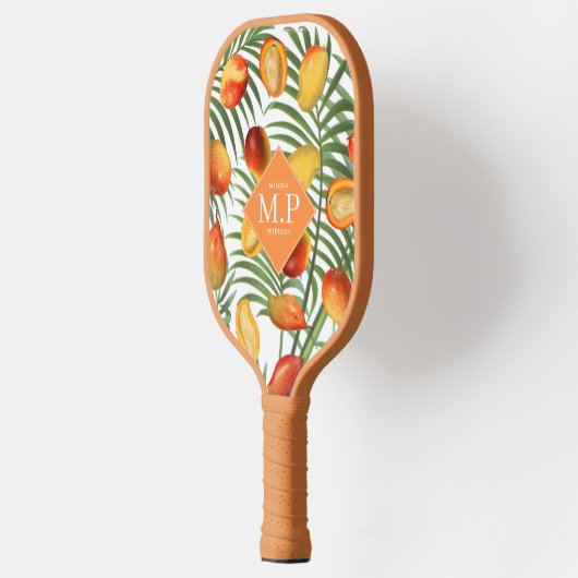 Vintag Mango & Greenery Sommerfruchtmonogramm Pickleball Schläger (Links)