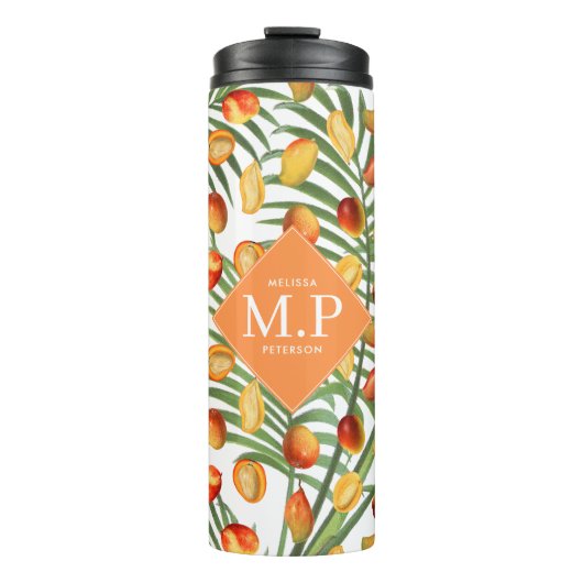 Vintag Mango & Greenery Sommerfruchtmonogramm Thermosbecher (Vorderseite)