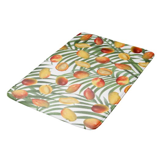 Vintag Mango & Greenery Sommerfruchtmuster Badematte (Schrägansicht)