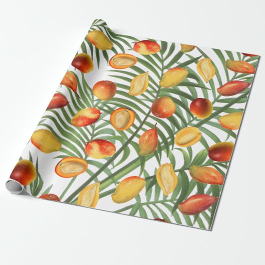 Vintag Mango & Greenery Sommerfruchtmuster Geschenkpapier (Ungerollt)
