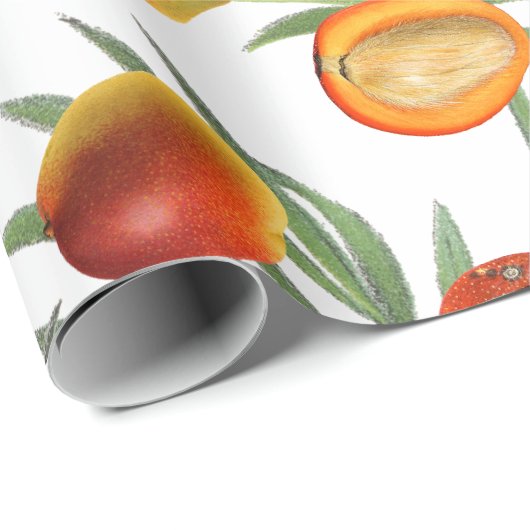 Vintag Mango & Greenery Sommerfruchtmuster Geschenkpapier (Rolleneckpunkt)