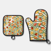 Vintag Mango & Greenery Sommerfruchtmuster Ofenhandschuh & Topflappen-Set (Vorderseite)