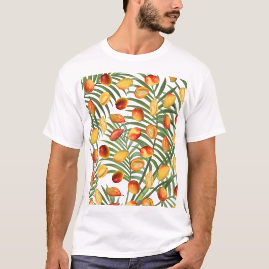 Vintag Mango & Greenery Sommerfruchtmuster T-Shirt (Vorderseite)