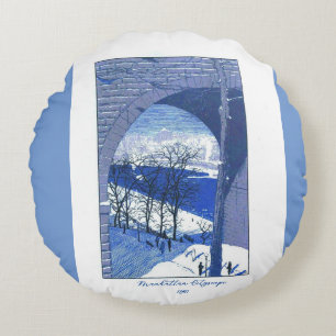 "Vintag Manhattan City 1890" Rundes Kissen