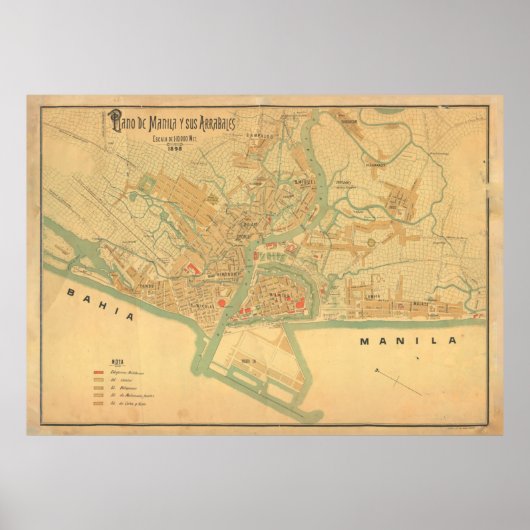 Vintag Manila Philippines Map (1898) Poster (Vorne)