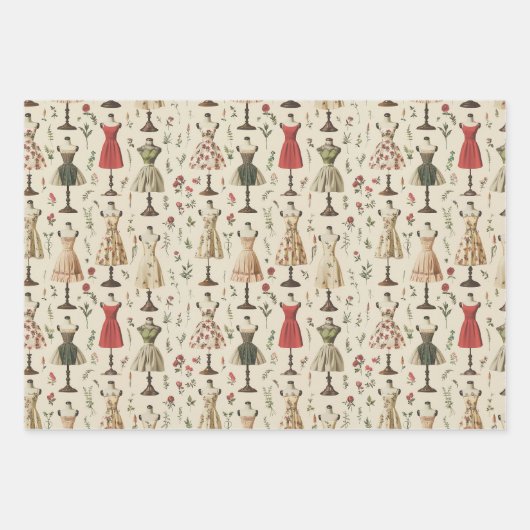 Vintag Mannequins Muster Geschenkpapier Set (Vorderseite)