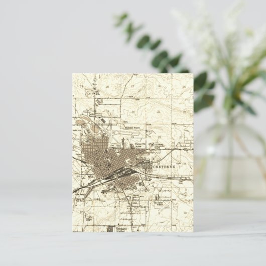 Vintag Map Cheyenne Wyoming Postkarte (Stehend Vorderseite)