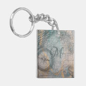 Vintag Map Compass Monogram Schlüsselanhänger (Vorderseite links)