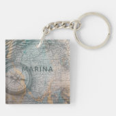 Vintag Map Compass Monogram Schlüsselanhänger (Rückseite)