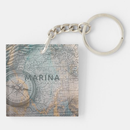 Vintag Map Compass Monogram Schlüsselanhänger (Rückseite)