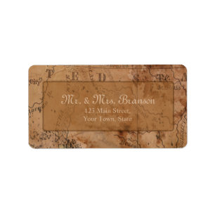 Vintag Map Hochzeit in Urlaubsort Custom Monogram Adressaufkleber