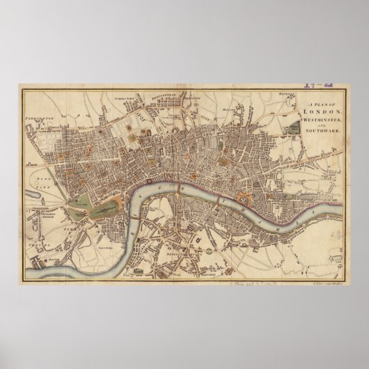 Vintag Map of London England (1807) Poster (Vorne)