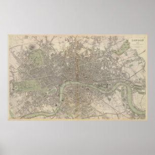 Vintag Map of London England (1843) Poster