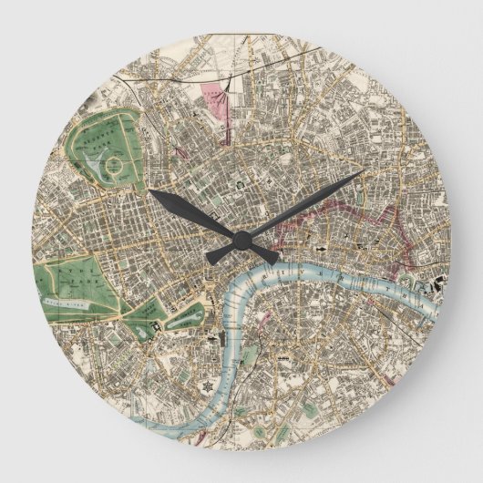 Vintag Map of London England (1853) Große Wanduhr (Vorderseite)