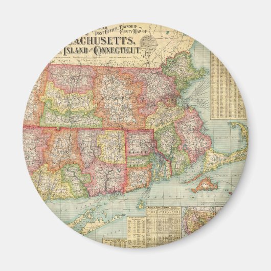 Vintag Map of New England Staaten (1900) Magnet (Vorne)