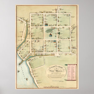 Vintag Map of New Haven CT (1865) Poster