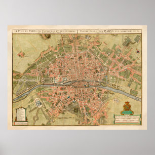 Vintag Map of Paris France (1720) Poster