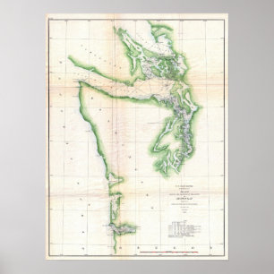 Vintag Map of Washington and Oregon Coast (1857) Poster