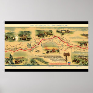 Vintag Map Pony Express Poster