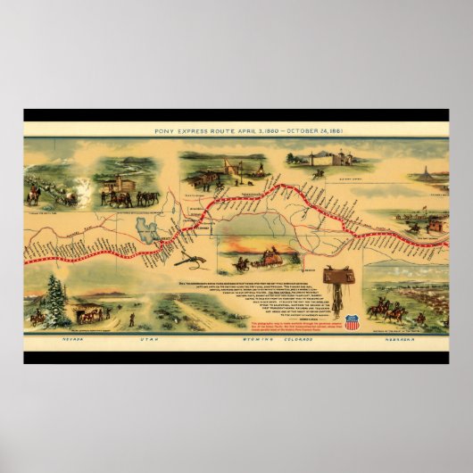 Vintag Map Pony Express Poster (Vorne)